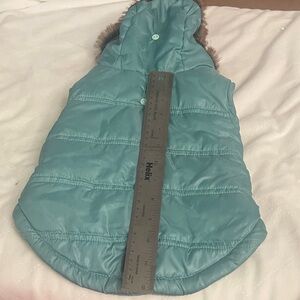 Dogs very gently used Aqua Puffer Coat with Faux Fur Hood